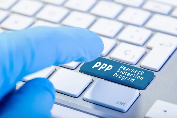 Ppp Paycheck Έννοια Του Προγράμματος Προστασίας Εγγραφή Στο Πλήκτρο Πληκτρολογίου — Φωτογραφία Αρχείου