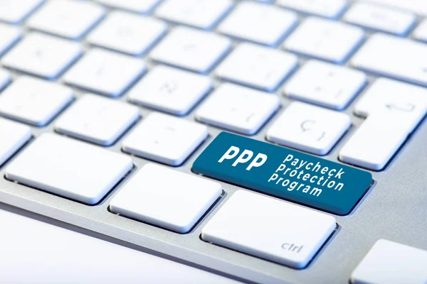 Koncepcja Ppp Paycheck Protection Program Napis Klawiszu Klawiatury — Zdjęcie stockowe