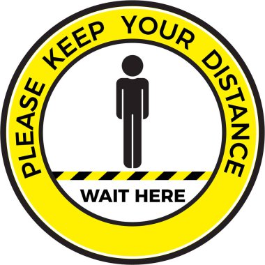 Coronavirus COVID-19 virüs sosyal mesafeleme konsepti. Burada bekle ve mesafeni koru. Düz simge vektör illüstrasyonu