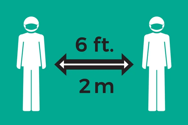 Icône Plate Concept Distance Sociale Restez Six Pieds Deux Mètres — Image vectorielle