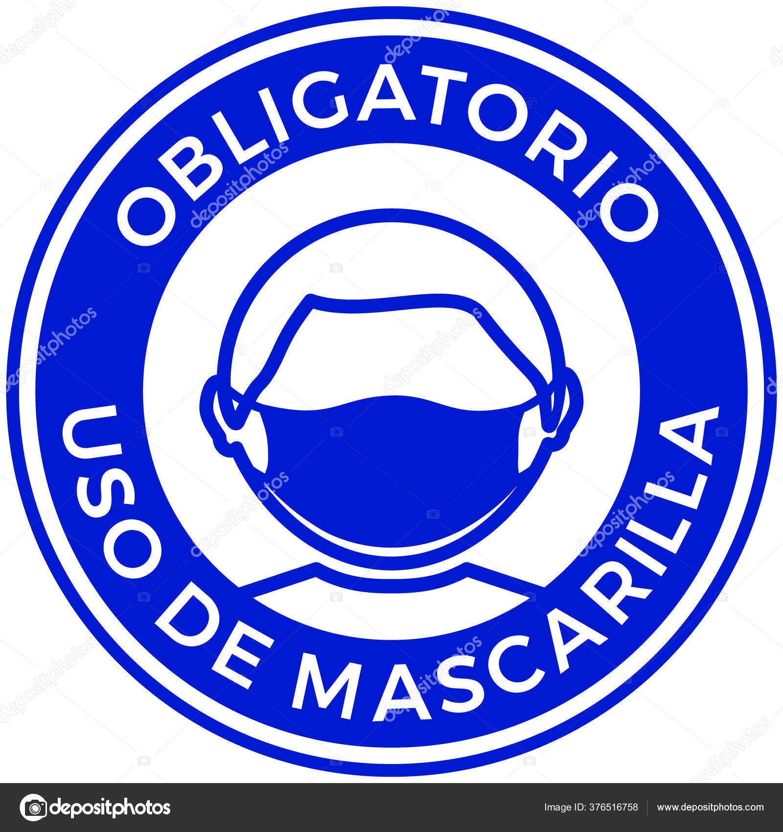 Sign Man Wearing Protective Face Mask Icon Spanish Phrase Obligatory