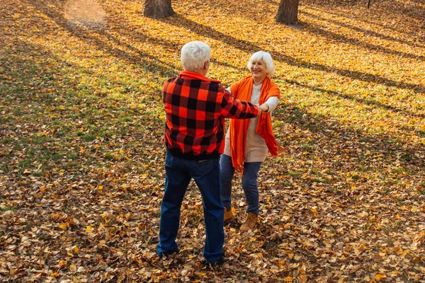 An elderly couple is dancing. Smiling old woman. Movement is life. I feel young again.