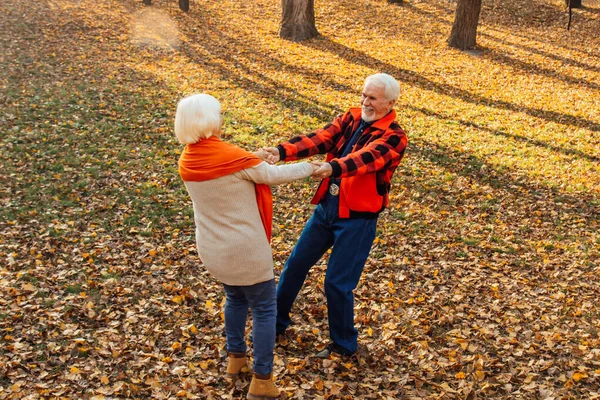 An elderly couple is dancing. Smiling old woman. Movement is life. I feel young again.