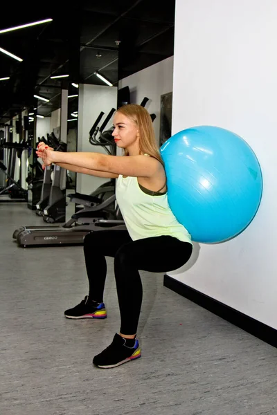 Woman Doing Exercises Balance Ball Gym Balance Ball Improves Stability — Stock Photo, Image