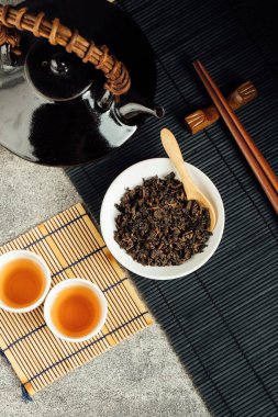 Çaydanlıkta sıcak çay ve buharlı bardak.