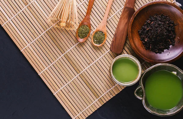Green Tea Matcha Bowl Wooden Surface — Stock Photo, Image