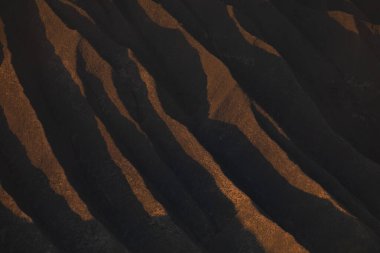 Doğu Java, Endonezya 'daki aktif volkan Bromo' daki manzara ve gün doğumu detayları ve Tengger Massif..