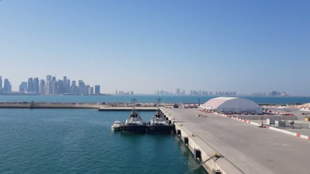 Porto Marittimo Vista Sulla Città Con Grattacieli All Orizzonte Porto — Video Stock