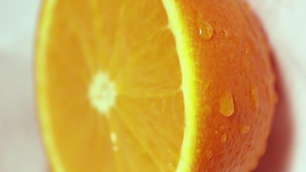 Drops Water Flow Juicy Ripe Orange Fruit Close Orange White — Stock Video