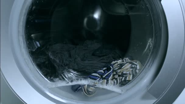 Mytí Věcí Pračce Rotace Bubnu Pračky Zblízka — Stock video