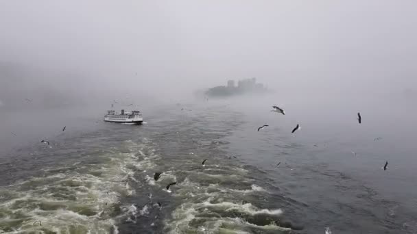 Blick Auf Die Wellen Die Dem Schiff Bei Nebligem Wetter — Stockvideo