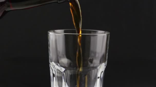 Bartender Pours Dark Beer Bottle Glass Man Fills Glass Dark — Stock Video