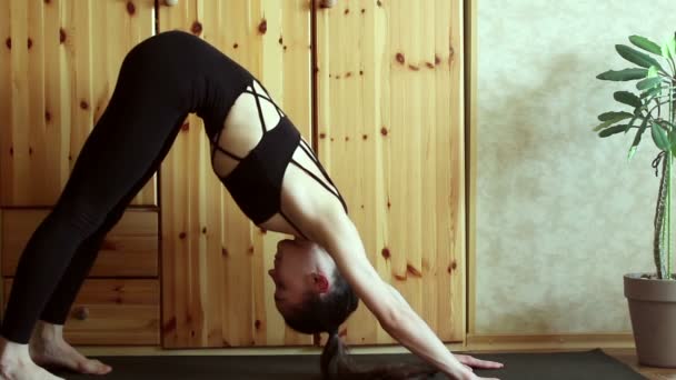 Güzel Genç Bir Kız Evde Yoga Yapıyor Genç Güzel Bir — Stok video