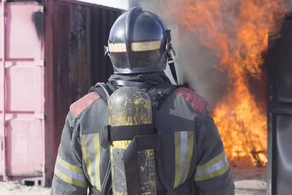 Fireman fire training station drill