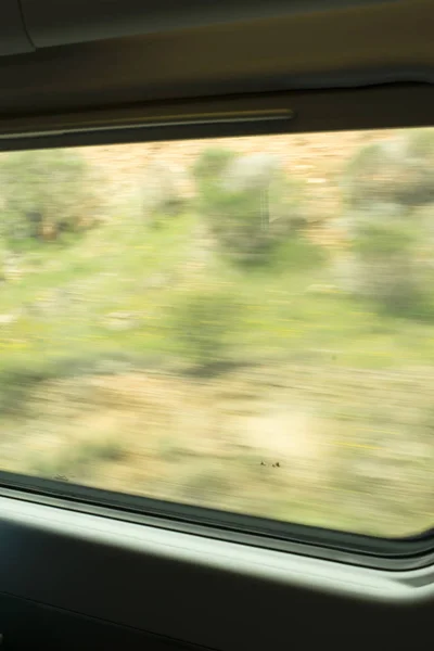 Train window countryside