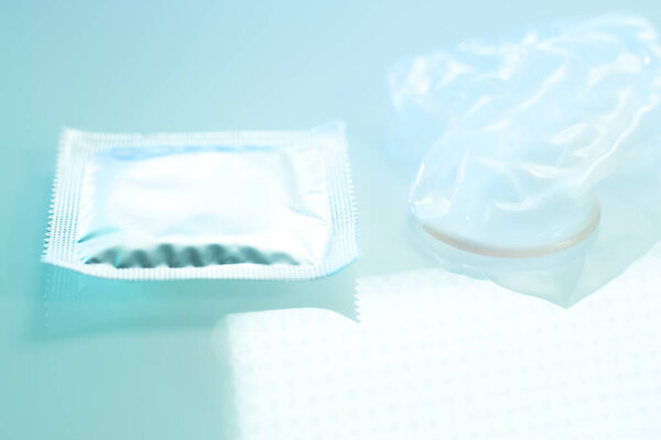 Rubber latex condom male contraceptive for safe disease and pregnancy free sex.