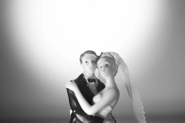 Casamento Casal Casamento Bolo Topper Figuras Plástico Com Terno Noite — Fotografia de Stock