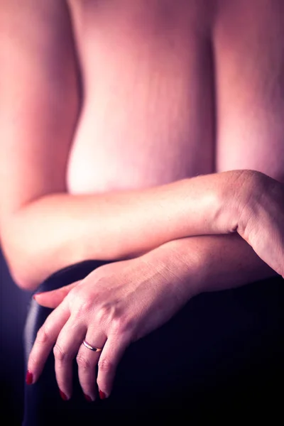 Busty Szczupły Sexy Lady Bardzo Duży Erotyczne Piersi Topless Dekolt — Zdjęcie stockowe