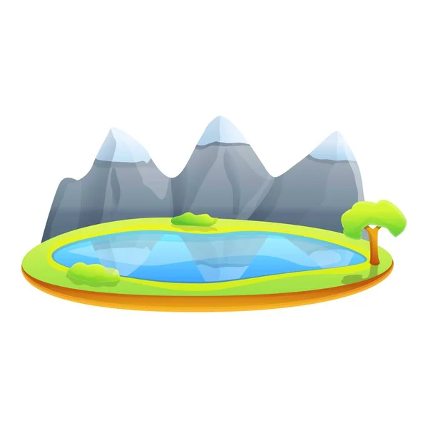 Icono del lago de montaña de verano, estilo de dibujos animados — Vector de stock