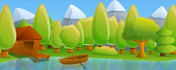 लैंडस्केप नाव झील अवधारणा बैनर, कार्टून शैली — स्टॉक वेक्टर