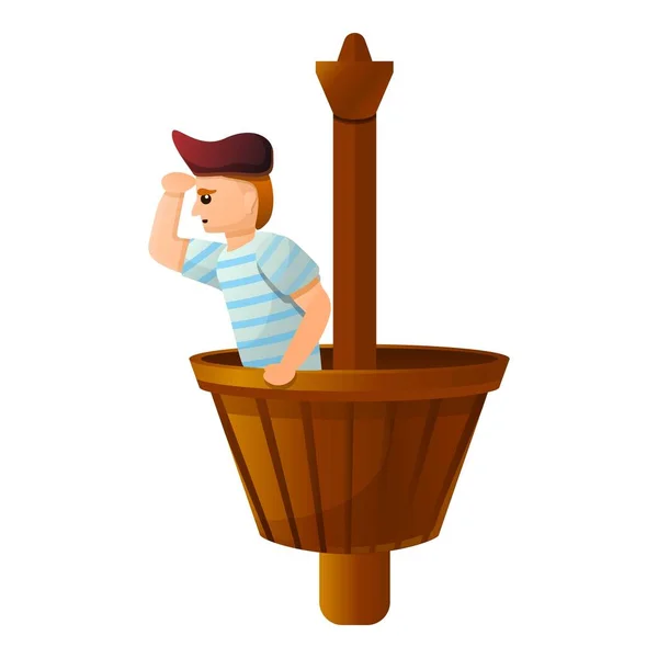 Pirata no ícone da cesta do navio, estilo cartoon —  Vetores de Stock