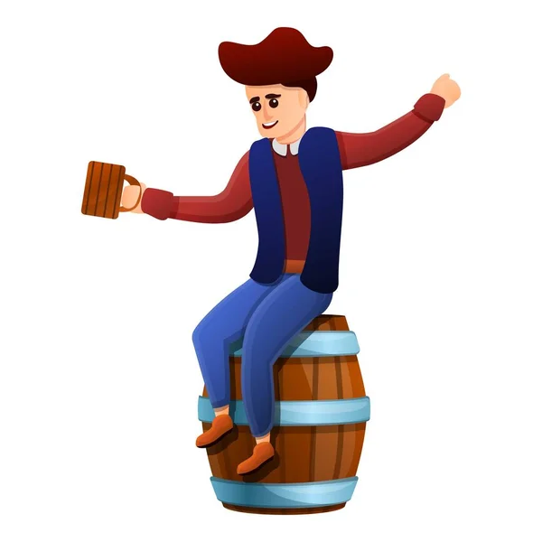 Drunk pirate on barrel icon, cartoon style — Stock Vector