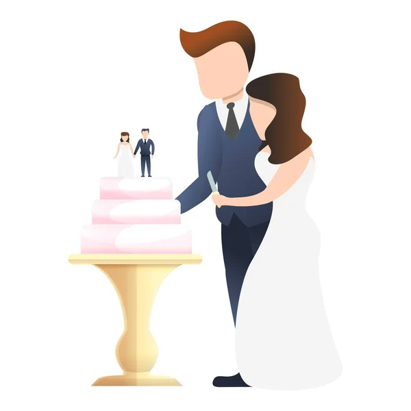 夫妻切结婚蛋糕图标，卡通风格 — 图库矢量图片