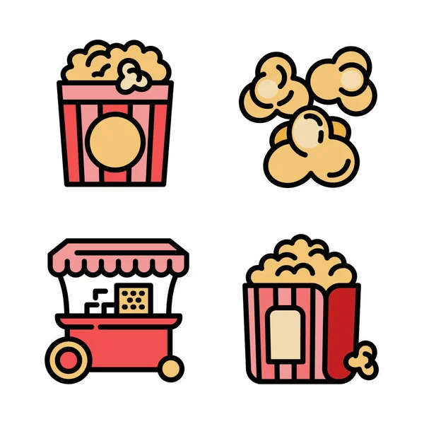 Набор иконок попкорна, стиль контура — стоковый вектор