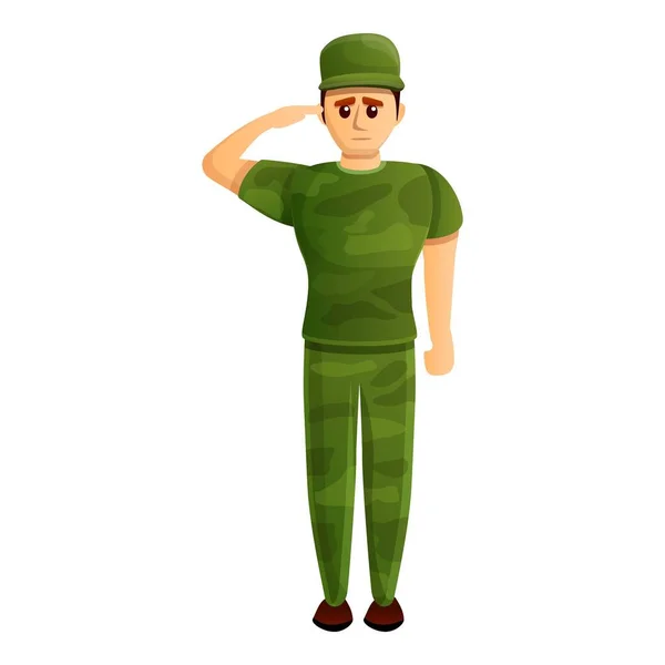 Icône de salut soldat, style dessin animé — Image vectorielle