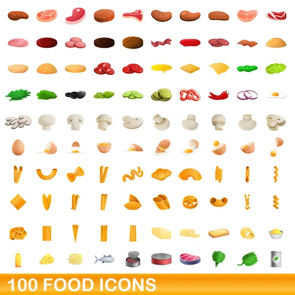 100 étel ikonok készlet, rajzfilm stílus — Stock Vector