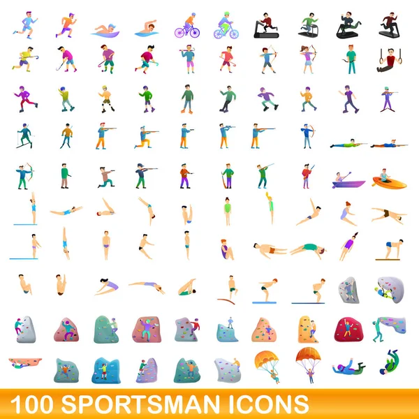 100 iconos de deportista conjunto, estilo de dibujos animados — Vector de stock