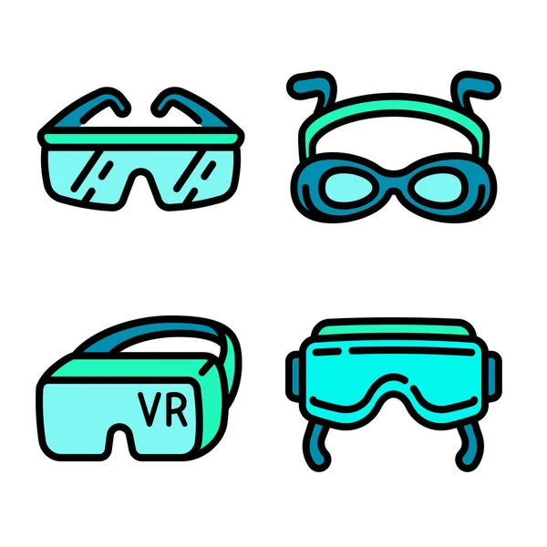 Conjunto de iconos de gafas, estilo de contorno — Vector de stock