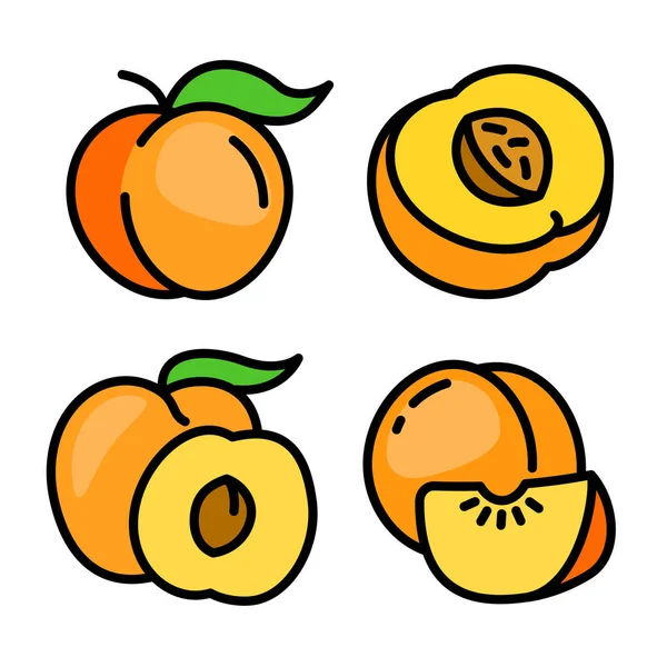 Set ikon persik, gaya garis luar - Stok Vektor