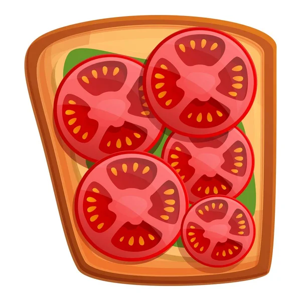 Icono de tostada de tomate en rodajas, estilo dibujos animados — Archivo Imágenes Vectoriales