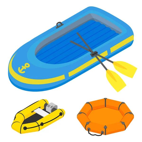 Inflatable boat icons set, isometric style — Stock Vector