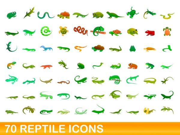 70 conjunto de iconos de reptiles, estilo de dibujos animados — Vector de stock