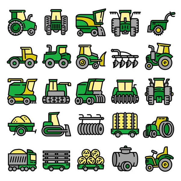 Ensemble d'icônes d'équipement agricole, style contour — Image vectorielle