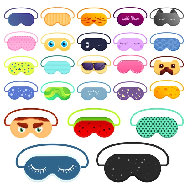 Sleeping mask icons set, cartoon style — Stock Vector