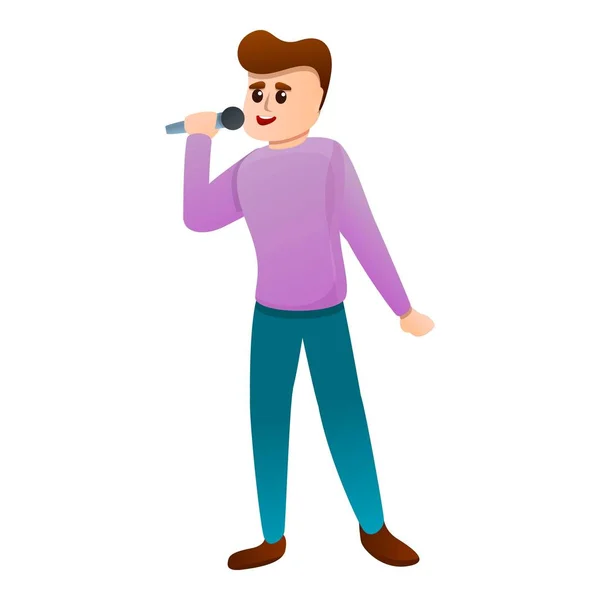 Boy singing microphone icon, cartoon style — Stock Vector