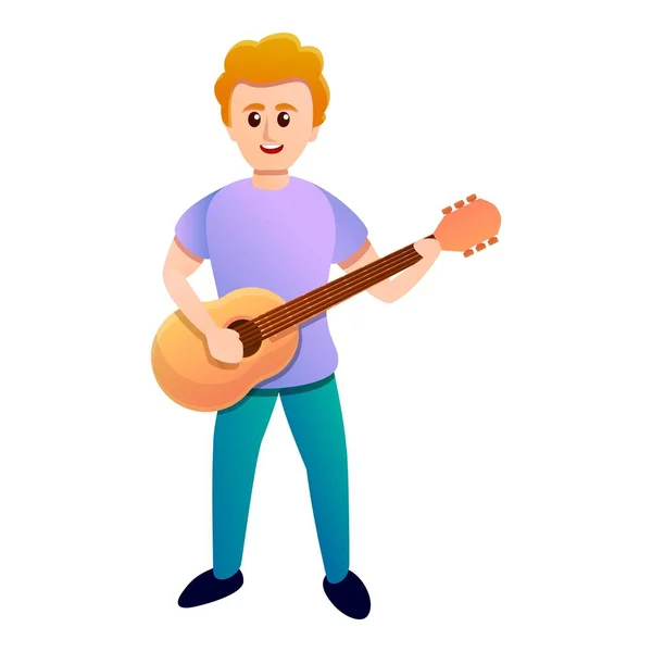 Boy play ícone da música guitarra, estilo dos desenhos animados — Vetor de Stock