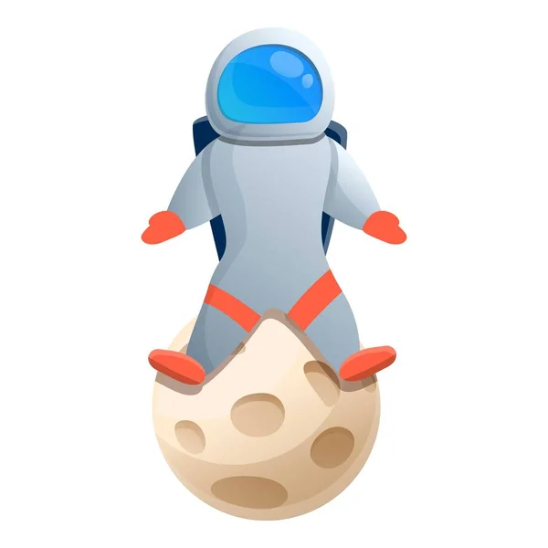Astronauta sull'icona della luna, stile cartone animato — Vettoriale Stock