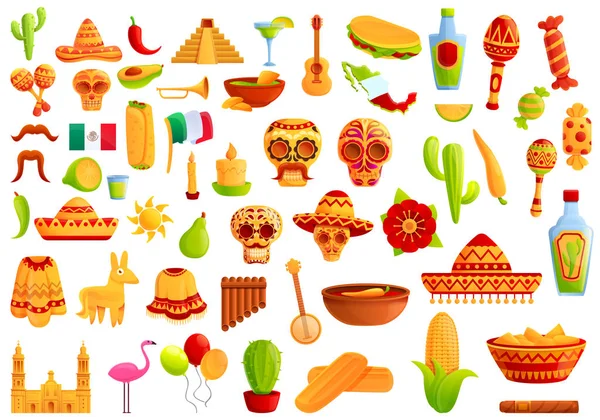 Mexico iconen set, cartoon stijl — Stockvector