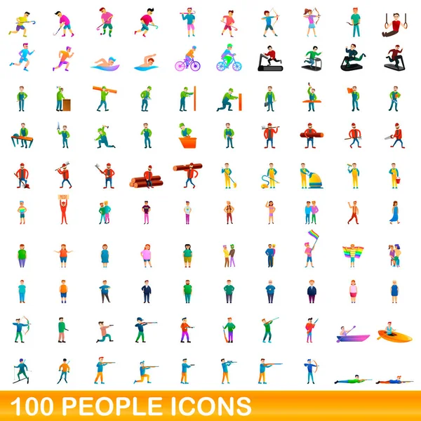 Conjunto de iconos de 100 personas, estilo de dibujos animados — Vector de stock