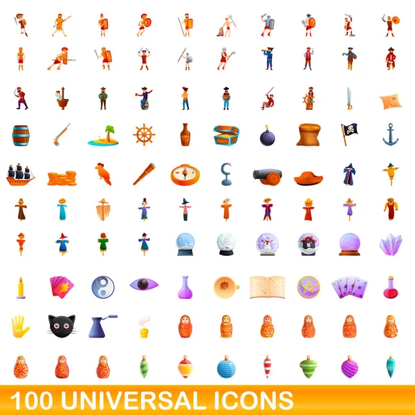 100 univerzális ikonok készlet, rajzfilm stílus — Stock Vector