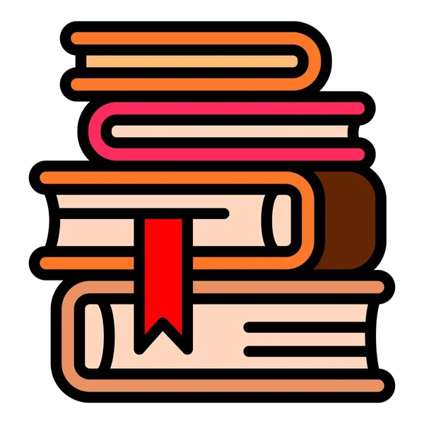 Library books stack icon, outline style — Stock Vector