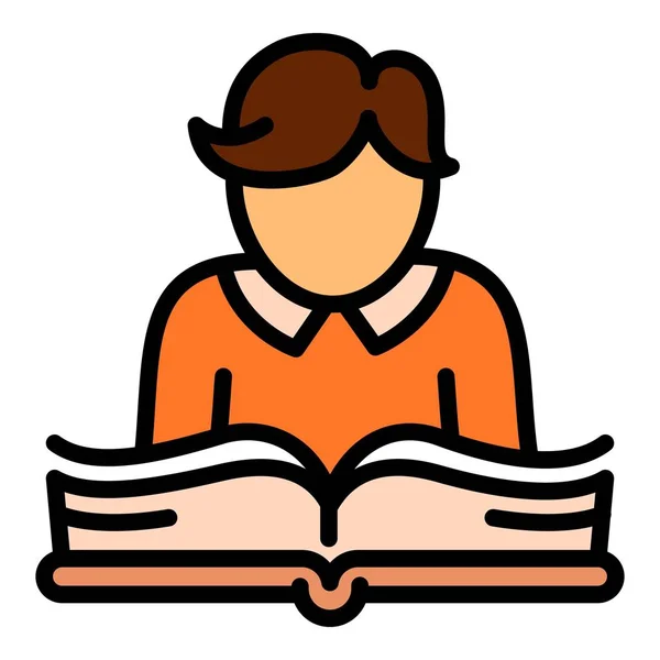 Kid reading book icon, outline style — 스톡 벡터