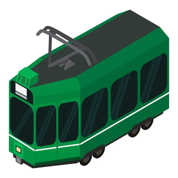 Икона зеленого трамвая в изометрическом стиле — стоковый вектор