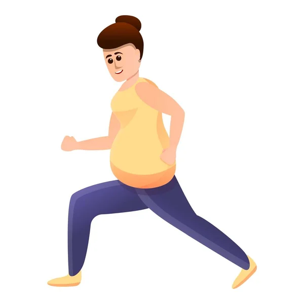 Mulher grávida fazendo lunges ícone, estilo dos desenhos animados — Vetor de Stock