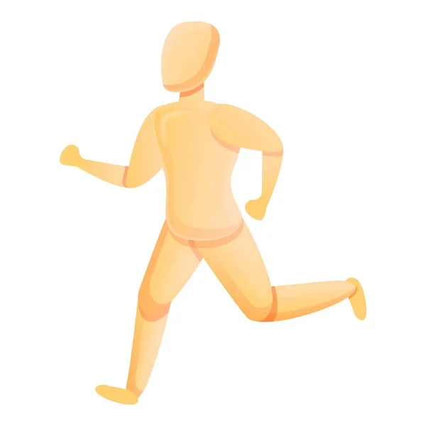 Running wood mannequin icon, cartoon style — Stock Vector