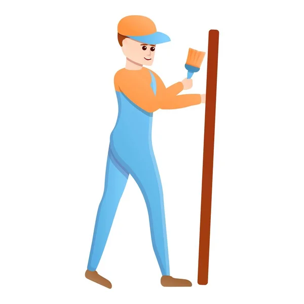Builder is painting a board icon, cartoon style — Stock Vector